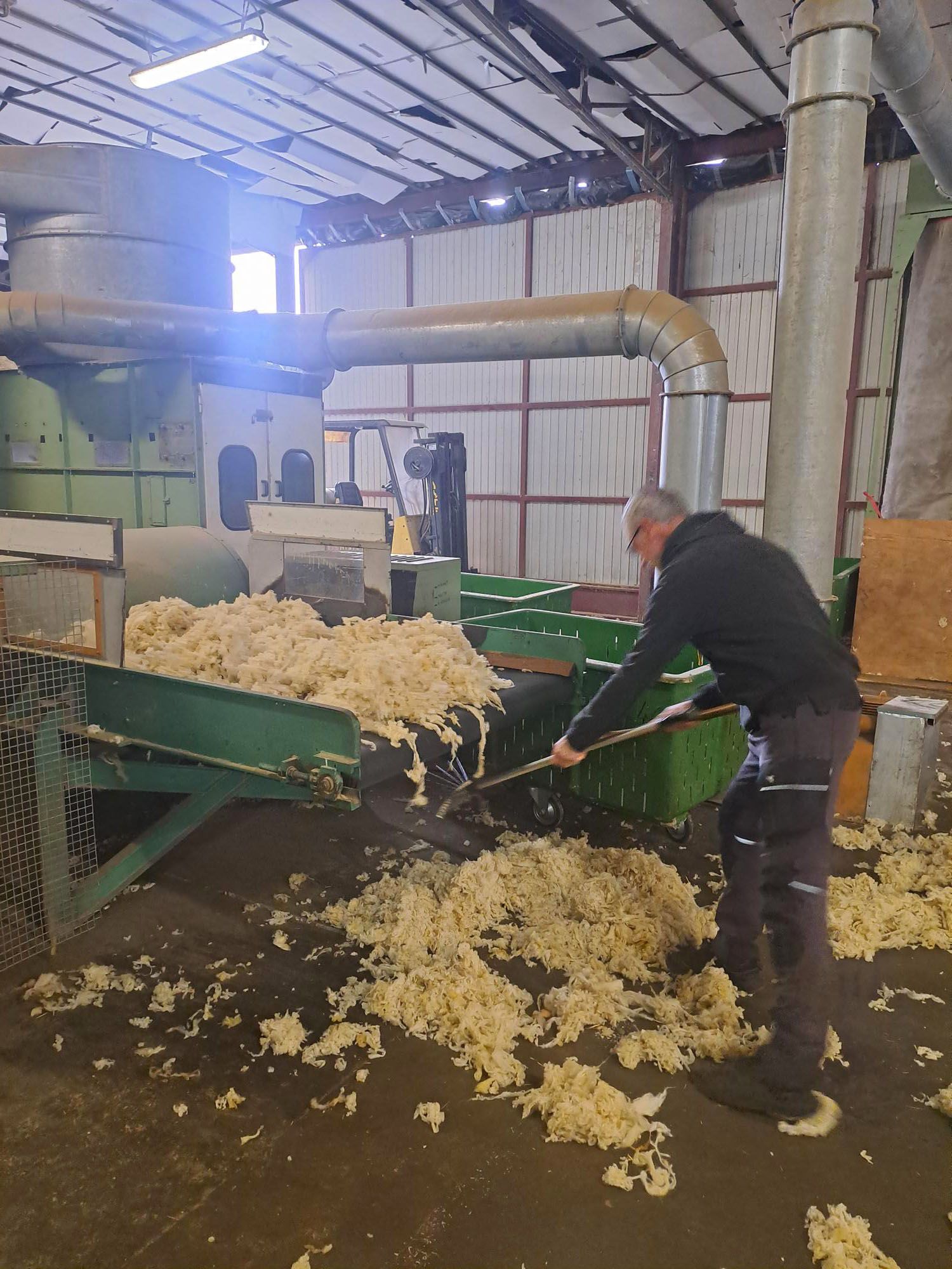 Homme dans usine de traitement de laine